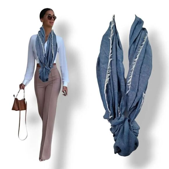 NEW Chambray Raw Hem Infinity Scarf - Picture 1 of 7